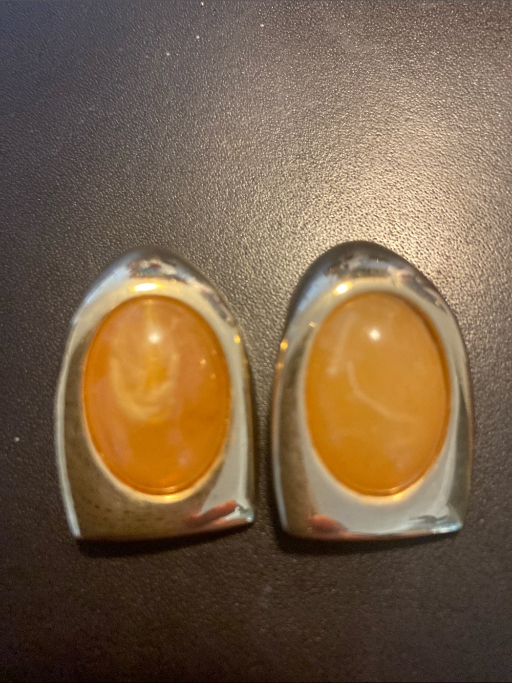 Gold tone Earrings with Amber Oval Cabochons